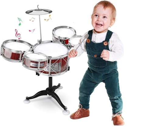 Batería para niños Batería Jazz Drum Set Batería Juguete para Niños Mini Drum Set Instrumentos Musicales con 5 Tambores 1 Plato 2 Palillos Instrumento Musical de Percusión Educativo (A)