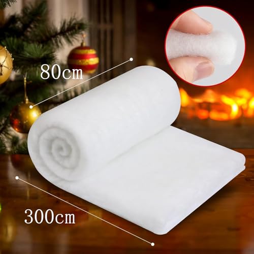 ASOPFYUM Schneedecke Deko, Weihnachten Kunstschnee (80x300cm), Rolle Für Watte Deko Weihnachten, Weiß Kunstschnee Matte, Schneedecke Weihnachtsdorf, Weihnachtsschnee Für Party Deko