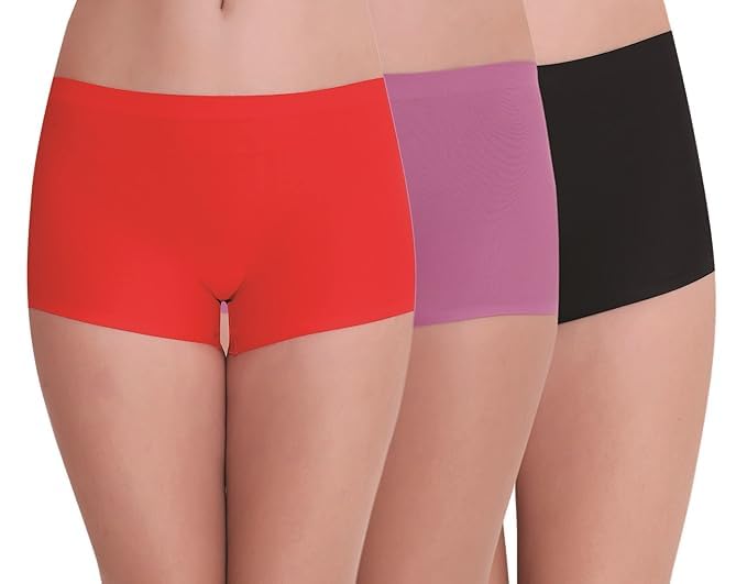 louryn koulyn Women's Ice Silk No Show Line Seamless Boyshort Panty, Free Size (Pack of 3 Panty)-picture-45