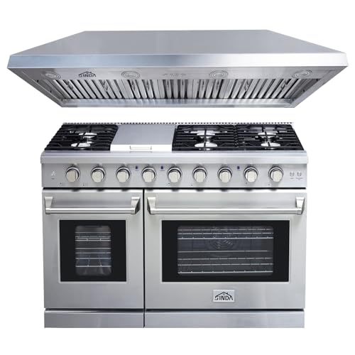 SINDA 48 inch Freestanding Gas Cooktop Oven with Range Hood