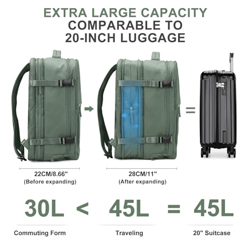 Image of coowoz Large Travel Backpack For Women Men, Carry On Backpack,Hiking Backpack Waterproof Outdoor Sports Rucksack Casual Daypack Expandable Heavy Duty Extra large Backpack Olive Green
