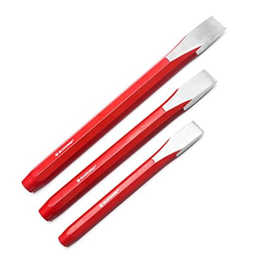 MAXPOWER 3-Piece Heavy Duty Cold Chisel Set, All Purpose Octagonal Steel Chisels for Brickwork, Concrete, Metal, and Stone