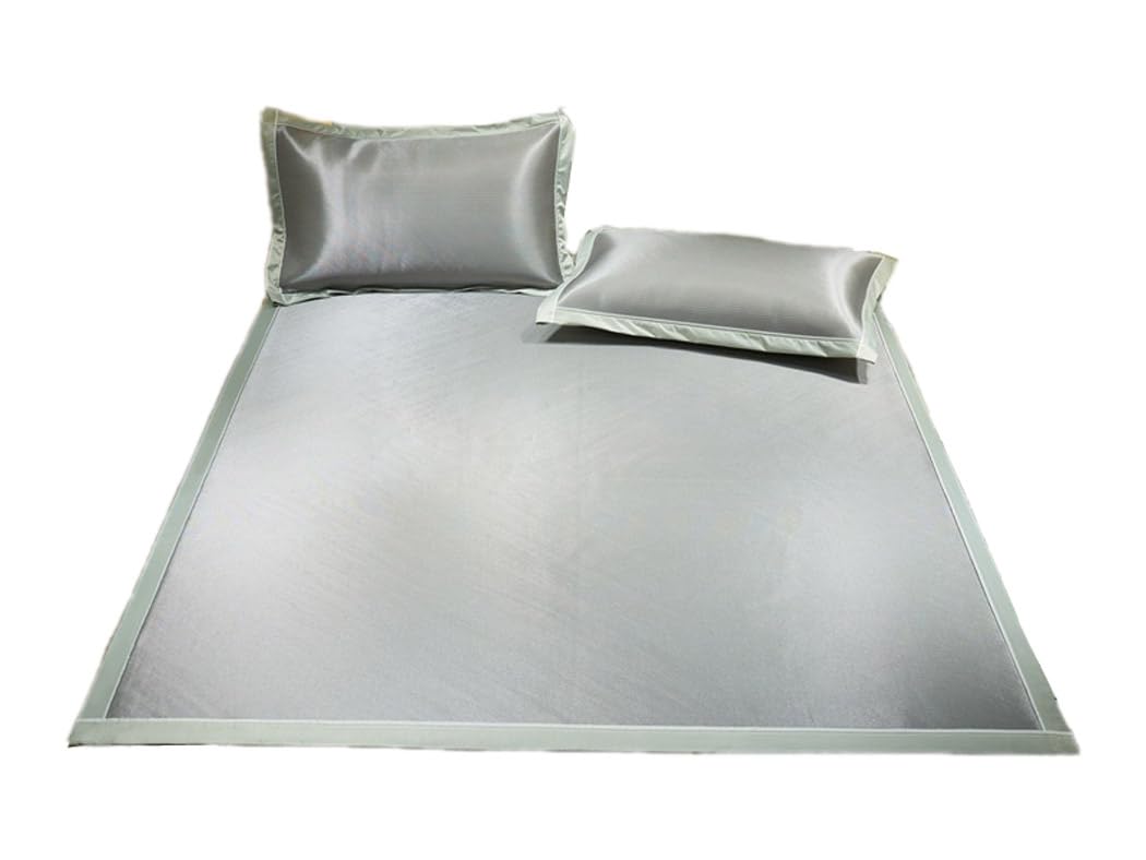 Tapis de lit carré en soie glacée gris pliable pour lit simple avec taies d'oreiller