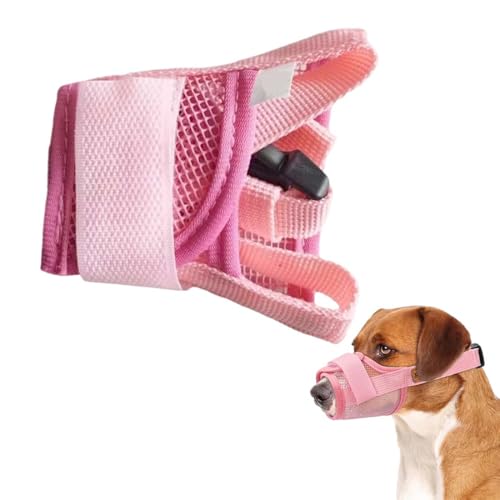 GNALIA Museliere Pour Chiens 1 Pièce, Muselière Souple Réglable Respirante En Nylon Rose, Anti-Aboiements Et Anti-Morsures Taille M