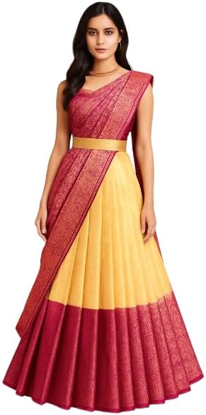 ZITON Women's Indian Traditional Kanjivaram Silk Pure Weaving Lehenga Choli Along With Dupatta And Blouse Piece, Half Saree (Unstitched)