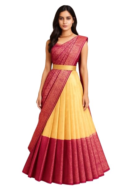 ZITON Women's Indian Traditional Kanjivaram Silk Pure Weaving Lehenga Choli Along With Dupatta And Blouse Piece, Half Saree (Unstitched)