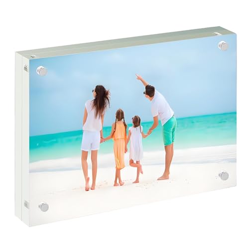 EKINIYAR 4x6 Acrylic Photo Block, 20% Thicker Acrylic Picture Frames, Clear Magnetic Photo Frames Freestanding Double Sided Frameless Transparent Photo Frame for Desktop Display Picture 1 Pack