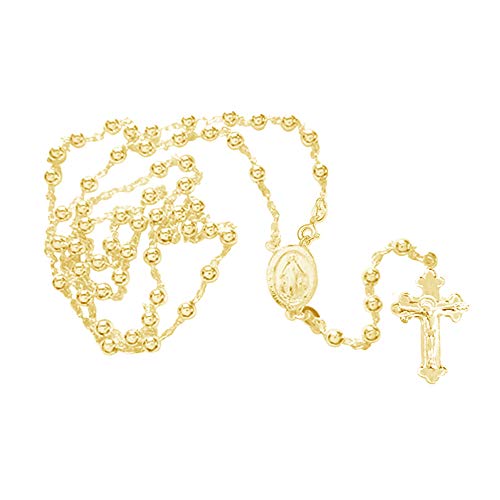 Ritastephens Italian Sterling Silver Gold-tone 3mm Rosary Bead Virgin Mary Cross Necklace, 20" - Image 5