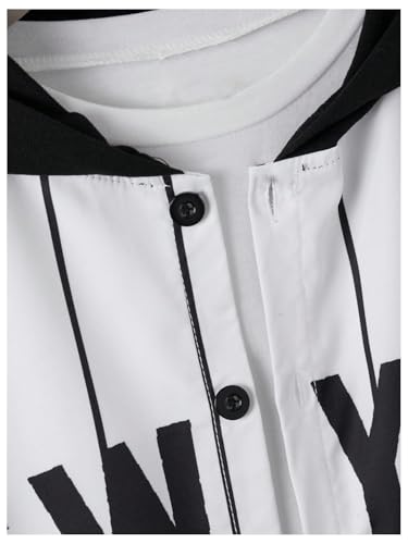 WDIRARA Boy's Letter Graphic Jacket Color Block Hooded Coats Striped Button Down Outerwear3