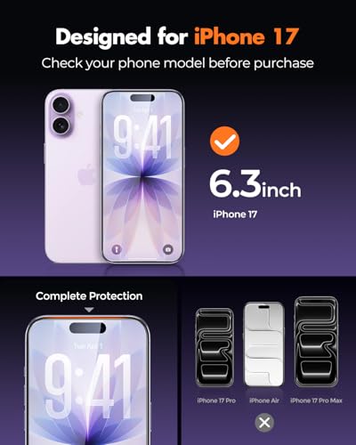Image of UNBREAKcable 3-Pack Screen Protector for iPhone 17, Double Shatterproof Tempered Glass [Easy Installation Frame] [9H Hardness] [99.99% HD Clear] [Case Friendly] for iPhone 6.3 inch