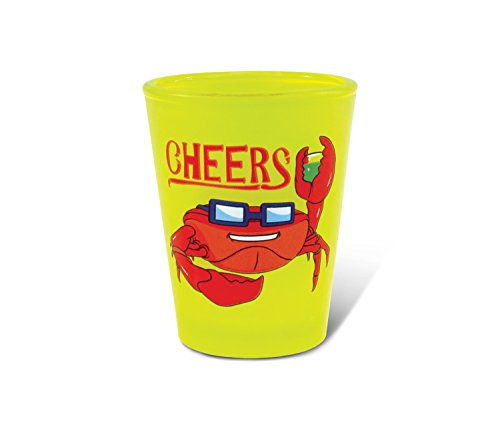 Puzzled Cheers Crab Yellow Neon Shot Glass 1.7 Oz Quality Glassware for Bar Collection Novelty Liquor/Spirits Drinking Glass - Marine Life Beach Animal Summer Theme