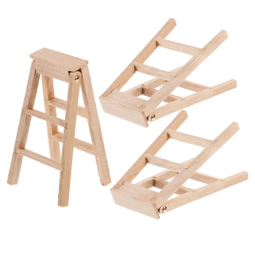 Mini maison de poupée échelle bois beige pliable lot de 3