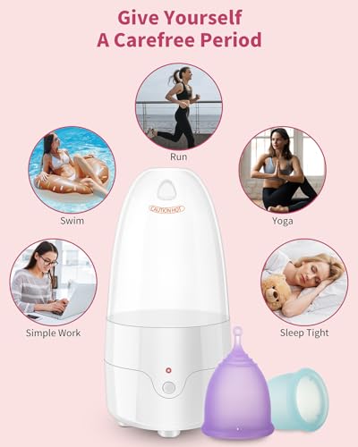 Menstrual-Cups-Steamer-Sterilizer with 2 Reusable Menstrual Cups, Period Cups Cleaner Wash Kit, Cleans Your Cup in 2-5 Mins and Will Automatic Power Off When The Temperature Reaches