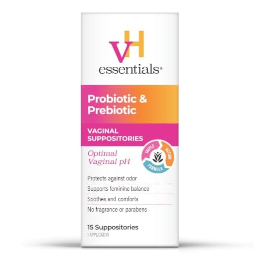 vH essentials Prebiotic pH Balanced Vaginal Suppositories, 15 Count