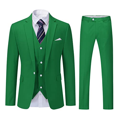 YOUTHUP Trajes para Hombre 3 Piezas para Boda Negocios Slim Fit Smoking con un Botón Formal Chaqueta y Pantalón Verde L