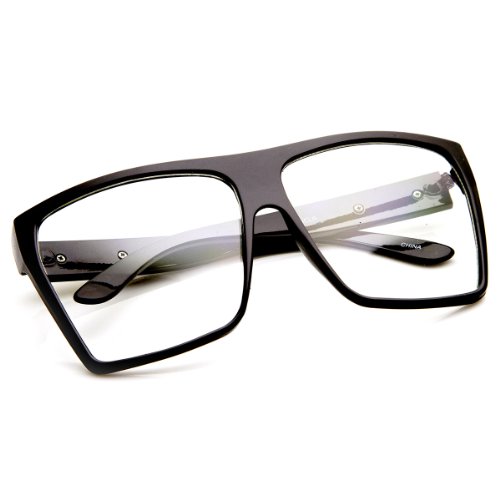 Large Oversized Retro Fashion Clear Lens Square Glasses, Black Gold, Size 5.04