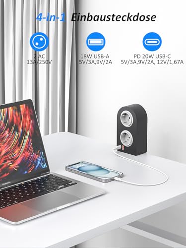 Multiprise 2 prises et 2 USB multiprise bureau 1,8 m - 2