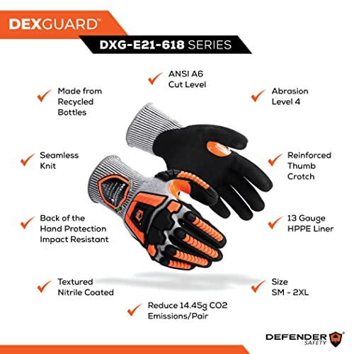 Defender Safety Luvas De Trabalho Resistentes A Cortes Dexguard Ansi A6, Proteção Contra Impactos, R