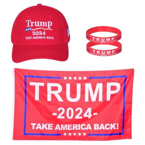 FantaLook 2024 Trump Hat Flag and Bracelet Set Take America Back Baseball Cap Donald Trump Flag Cover