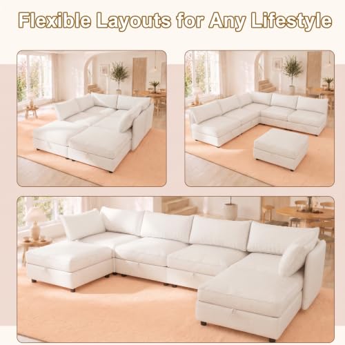 Image of 95.5 inch 6 Seat Modular Sectional Sleeper Sofa, Chenille Modern Modular Sofa Bed Hidden Storage, Convertible L&U Shaped Sleeper Couch with Ottoman, Couches for Living Room, Gray