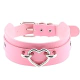 SJYFAL Women Heart Leather Choker Necklace Adjustable Girls Punk Rock Collar Necklace Pink