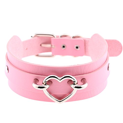 eYLun Women Leather Necklaces Choker Heart Punk Rock Adjustable Collar
