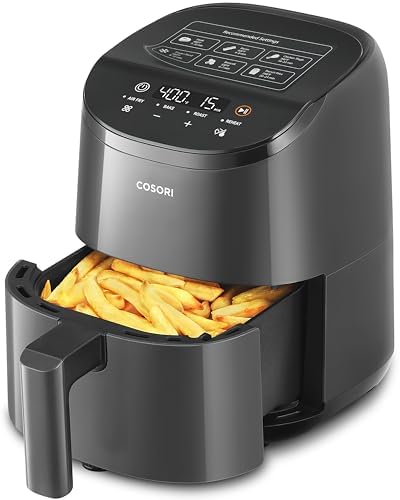 COSORI Air Fryer 2.1 Qt, 4-in-1 Mini Airfryer Oven, Bake, Roast, Reheat, Space-saving & Low-noise, Nonstick and Dishwasher Safe Basket, 97% Less Oil 30 In-App Recipes, Gray