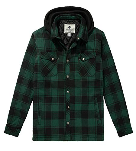 WenVen Men's Thicken Plaid Flannel Quilted Shirts Jacket with Removable Hood - Main Image