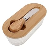 PRETYZOOM Käseaufbewahrungsbox aus Glas mit Deckel und Spatel Luftdicht Verschlossen 300ml Fassungsvermögen Transparent für Kühlschrank und Küche