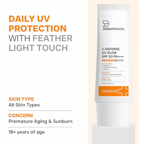 Image of DERMATOUCH C-Defense SPF 50 PA++++ Fluid Sunscreen with Vitamin C & Ceramides | For Premature Aging, Dullness| Zero White Cast | Lightweight Daily Sunscreen | In-Vivo & In-Vitro Tested | 80ml