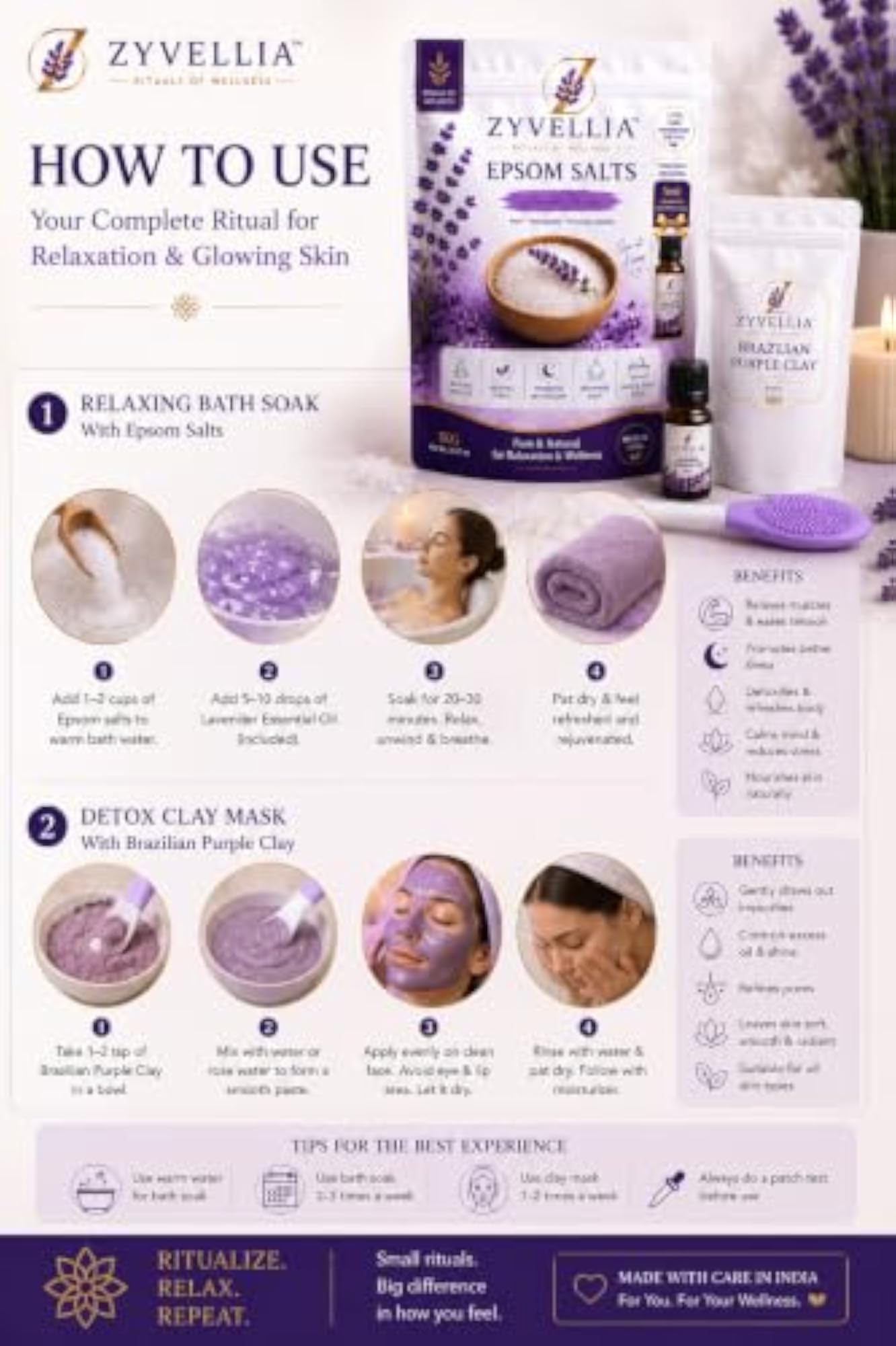 Epsom Salt 1kg with Lavender Oil, Relaxing Gift Set