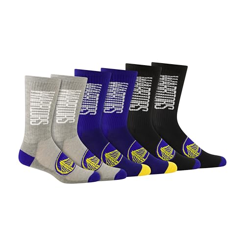 Ultra Game Men's NBA Official Athletic Cushioned Vertical Attack Team Crew Socks - 3 Pack, Golden State Warriors, Assorted, M6-12