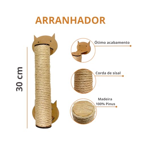 Gatificação De Parede Brinquedo Playground Para Gatos 9 Pçs Mdf 6mm + Arranhador 30 cm