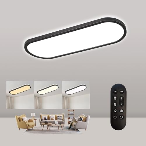 Goodjoo LED Deckenleuchte Dimmbar 24W, 3000LM Deckenlampe schwarz mit Fernbedienung, Modern Design (Oval 60x20CM)