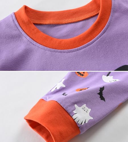 DHASIUE Halloween Girls Boys Pyjamas Ghost Pumpkin Nightwear Long Sleeve Kids Sleepwear Toddler Cotton Pjs Set Outfits Purple 6-7 Years - Image 5
