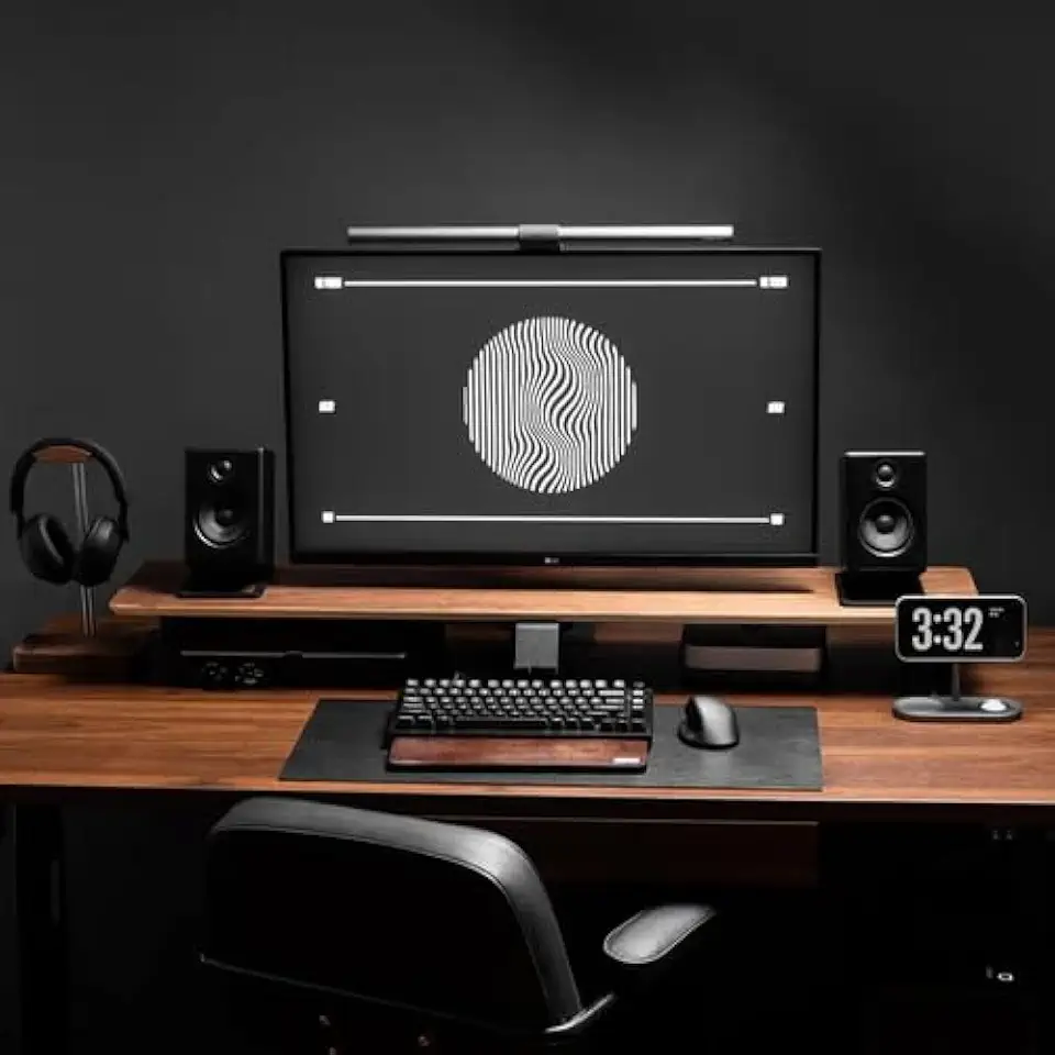Stand para Monitor Pro K3 Grande – Base Ergonômica de Mesa em MDF Nogueira, Organizador para Home Office, Escritório e Setup Gamer