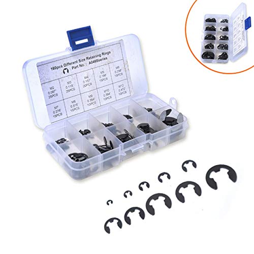 Kit de anillo de retenci�n de anillo de retenci�n de anillo de resorte de acero al carbono E-clip 160 piezas de repuesto para autom�viles - Negro