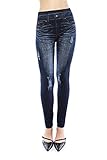 VIRGIN ONLY Women's Denim Jeans Printed Elastic Waist Band Seamless Leggings (62 Navy, One Size)