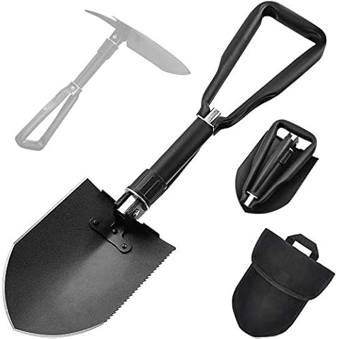 Yeacool Camping Shovel w/Pick 23.6 inch, Folding Entrenching Tool, Heavy Duty Carbon Steel, Survival Portable Shovel, with Carry Case for Digging, Off-Roading, Gardening and Car Eemergency Cover