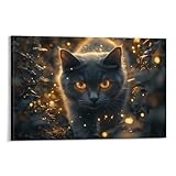 Simpatico gattino personalizzato, ottimo regalo: decorazione da parete moderna russa blu per soggiorno, stampe minimaliste è un regalo ideale per familiari, amici, amanti, partner commerciali, vicini, compagni di lavoro, per il Ringraziamento, Natale, Capodanno, compleanno, inaugurazione della casa, matrimonio, festa della memoria, riunioni di famiglia, matrimoni, anniversari, feste, festa del papà, festa della mamma, ecc.