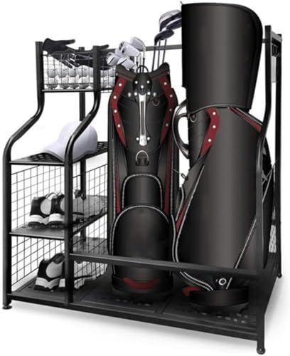 VGVGゴルフバッグ収納ラック、 ボールバッグ ガジェットオーガナイザー ディスプレイスタンド 用品アクセサリー ガレージクラブシェッド地下室用 (ブラック)