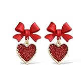 Heart Earrings Clip On Bow Earrings Red Heart Earrings Valentines Day Gifts Valentines Dress for Women