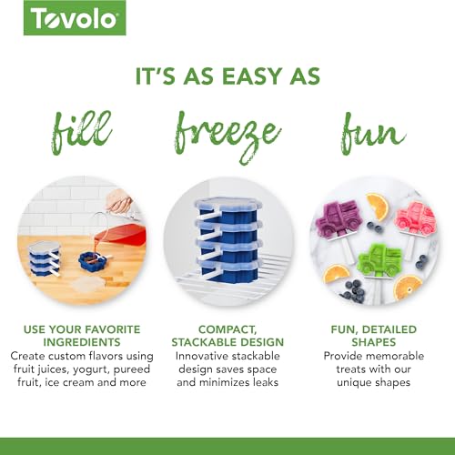 Image of Tovolo Truck Popsicle Mold Pack of 4 Silicone Ice Pop Makers with Sticks for Kids, Stackable Construction Vehicle Shaped Frozen Treats, BPA Free Dishwasher Safe Truck Molds for Popsicles