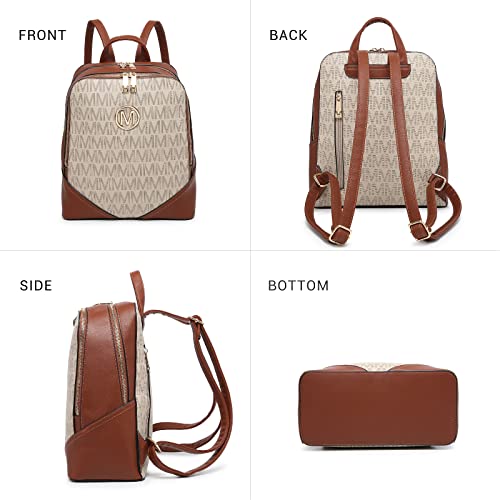 Mkp Women Fashion Double Zipper Medium Backpack Purse Pu Leather Ladies Travel Shoulder Bag Set 2Pcs #TOP5