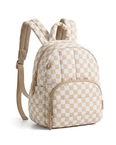BAGSMART Mini Backpack for Women Lightweight Puffer Small Backpack Purse Quilted Casual Travel Daypack Cute Water-Resistant Bookbag for Daily Brown Checkered