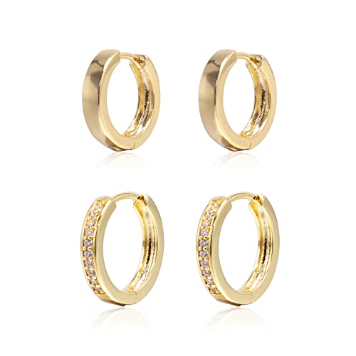 Krstudent 2 pairs Small Hoop Earrings for Women 18K Gold Plated Hoop Huggie Earrings for Women (set 1-1 pair)