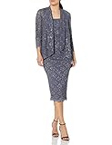 Alex Evenings Women's Tea Length Dress and Jacket (Petite and Regular Sizes), Blue Smoke, 12