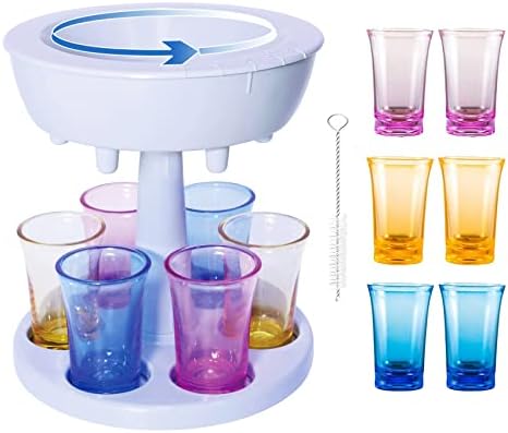 6 Shot Pourer Glass Dispenser and Holder,Shot Dispenser with 6 Colored Acrylic 2 Oz Cups Shot Glasses, Multiple Buffalito Six Drink Shot Dispenser for Party, Multi Pouring Shot Dispenser Glasses,Grey