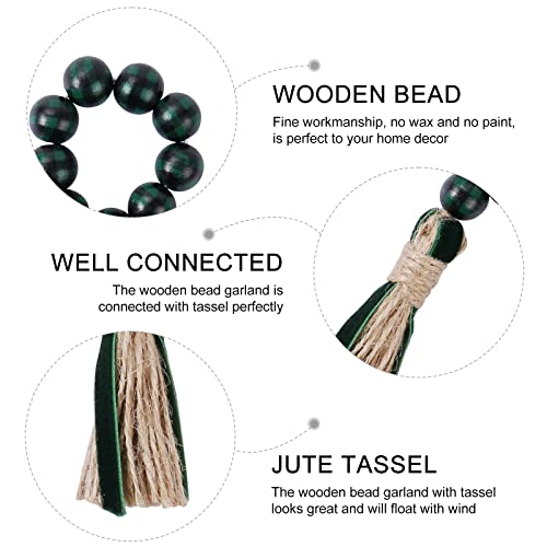 Green And Black Plaid Tassel Dinner Napkin Rings Holder, Wood Bead Napkin Ring Set Of 6, Rustic Napkin Rings Handmade By Braided Jute And Bead For St Patricks Day Weeding Christmas Party Celebration #TOP3