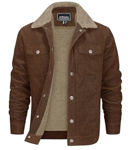 EKLENTSON Winter Cargo Jacke Herren Slim Fit Gefütterte Cordjacke Gerippt Business Jacke mit Pattentaschen (L, Braun)